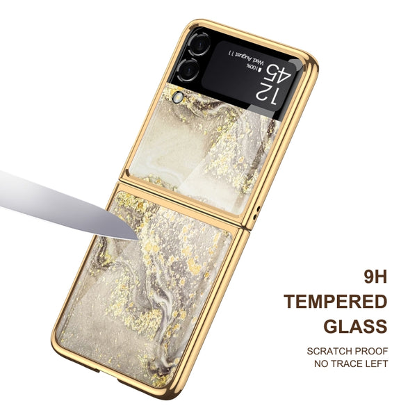 For Samsung Galaxy Z Flip3 5G GKK Marble Pattern Electroplating Glass Phone Case(Marble 07)