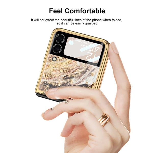 For Samsung Galaxy Z Flip3 5G GKK Marble Pattern Electroplating Glass Phone Case(Marble 03)