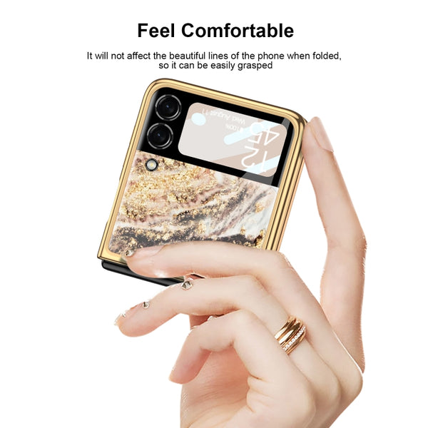 For Samsung Galaxy Z Flip3 5G GKK Marble Pattern Electroplating Glass Phone Case(Marble 08)