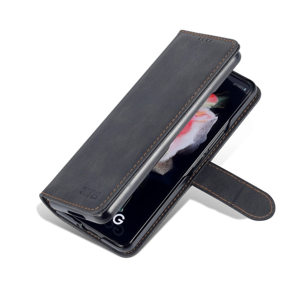 For Samsung Galaxy Z Fold3 5G AZNS Dream II Skin Feel PU TPU Horizontal Flip PU Phone Case(Black)