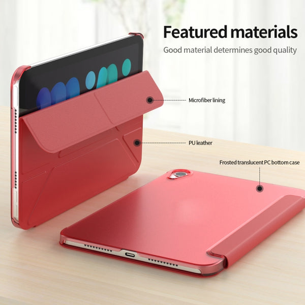 For iPad mini 6 Double-sided Matte Translucent PC Deformation Tablet Leather Case with Holde...(Red)