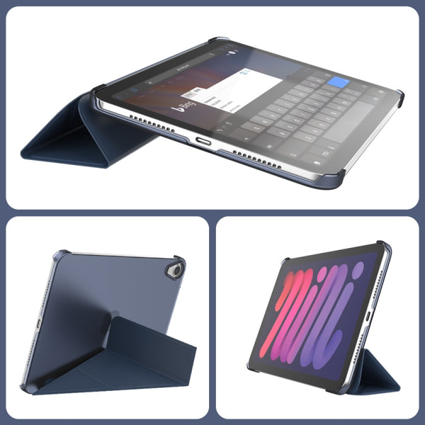 For iPad mini 6 Double-sided Matte Translucent PC Deformation Tablet Leather Case with...(Dark Blue)