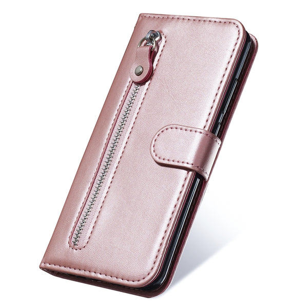 For Samsung Galaxy S22 Ultra 5G Calf Texture Zipper Horizontal Flip Leather Phone Case(Rose Gold)