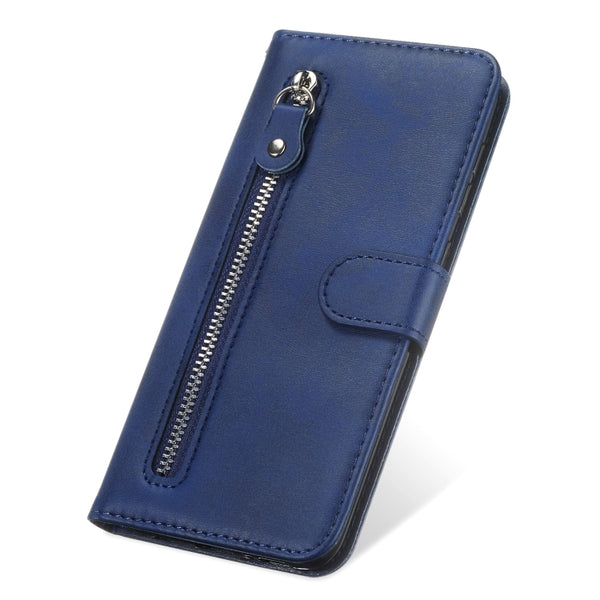 For Samsung Galaxy S22 Ultra 5G Calf Texture Zipper Horizontal Flip Leather Phone Case(Blue)