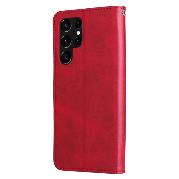 For Samsung Galaxy S22 Ultra 5G Calf Texture Zipper Horizontal Flip Leather Phone Case(Red)