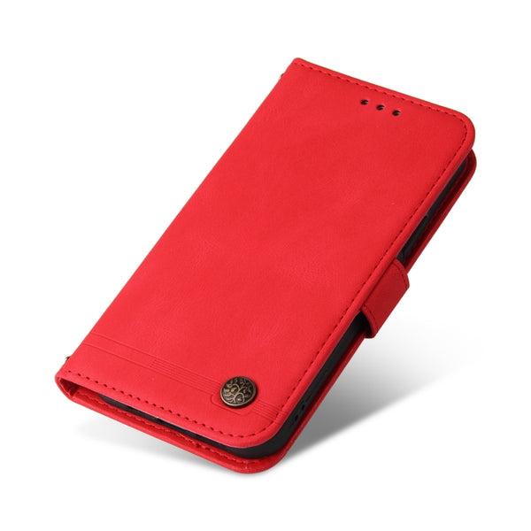 For Samsung Galaxy S22 5G Skin Feel Life Tree Metal Button Horizontal Flip Leather Phone Case(Red)