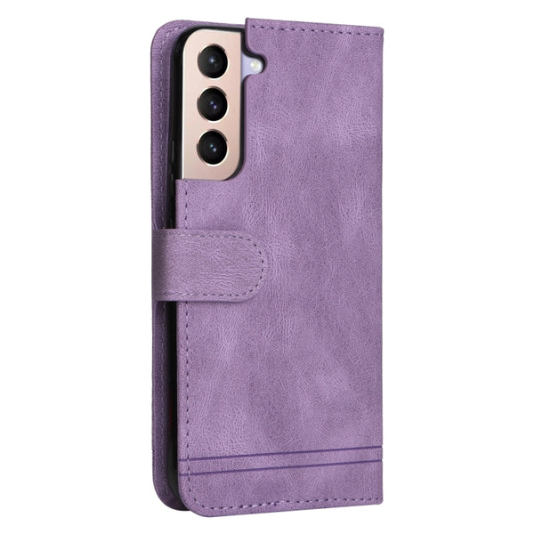 For Samsung Galaxy S22 5G Skin Feel Life Tree Metal Button Horizontal Flip Leather Phone ...(Purple)