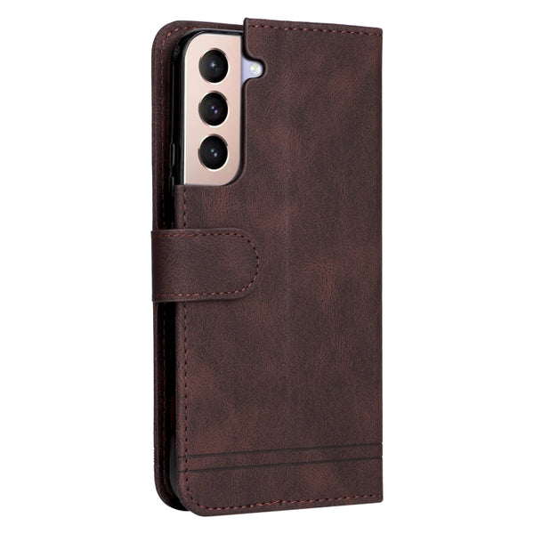For Samsung Galaxy S22 5G Skin Feel Life Tree Metal Button Horizontal Flip Leather Phone C...(Brown)