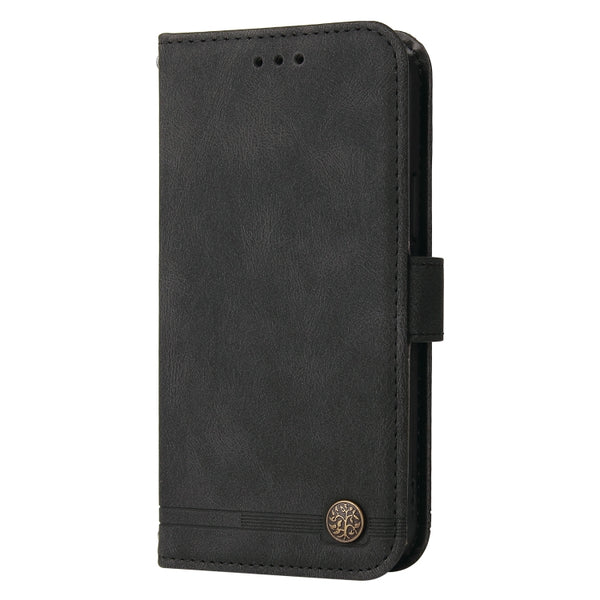 For Samsung Galaxy S22 5G Skin Feel Life Tree Metal Button Horizontal Flip Leather Phone C...(Black)