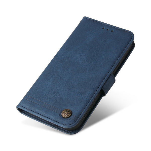 For Samsung Galaxy S22 5G Skin Feel Life Tree Metal Button Horizontal Flip Leather Phone Case(Blue)