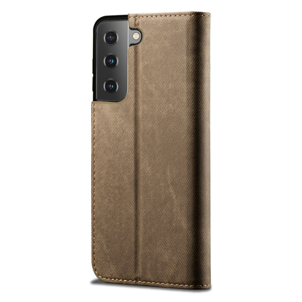 For Samsung Galaxy S22 5G Denim Texture Casual Style Horizontal Flip Leather Case with Hol...(Khaki)