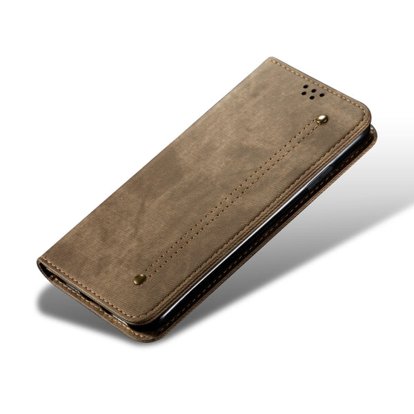 For Samsung Galaxy S22 5G Denim Texture Casual Style Horizontal Flip Leather Case with Hol...(Khaki)