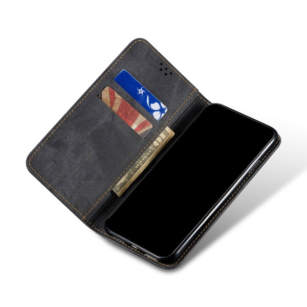 For Samsung Galaxy S22 5G Denim Texture Casual Style Horizontal Flip Leather Case with Hol...(Black)