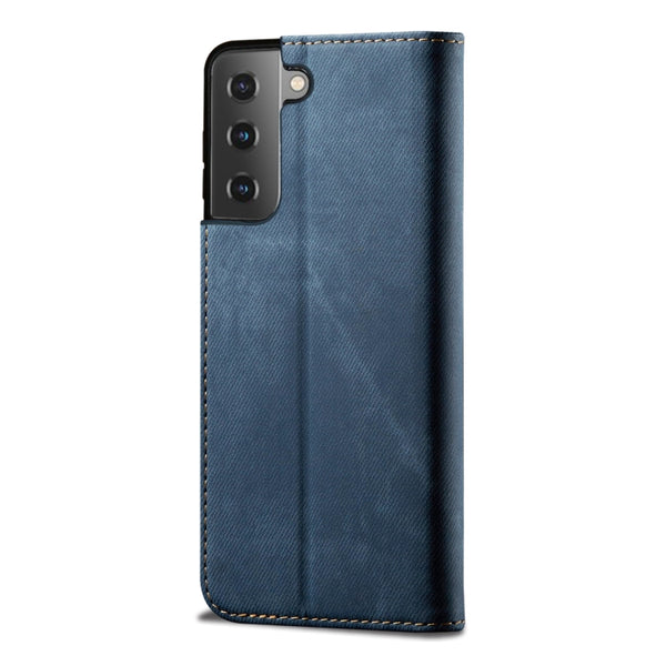 For Samsung Galaxy S22 5G Denim Texture Casual Style Horizontal Flip Leather Case with Hold...(Blue)