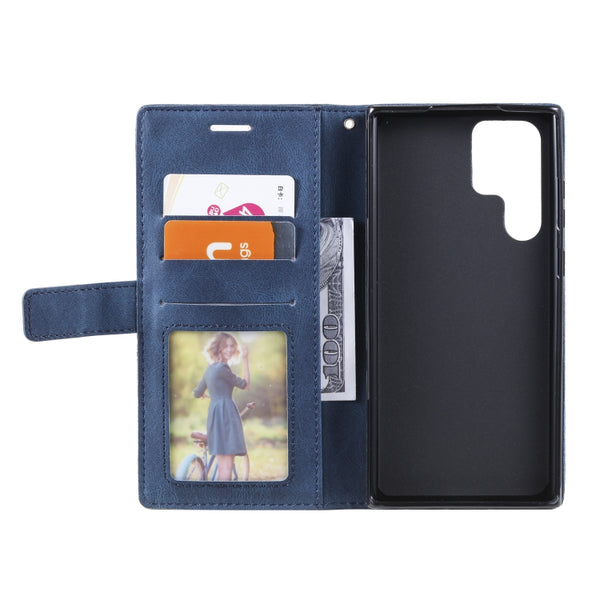 For Samsung Galaxy S22 Ultra 5G Skin Feel Splicing Horizontal Flip Leather Phone Case(Blue)