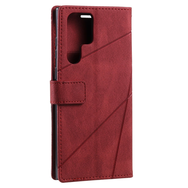 For Samsung Galaxy S22 Ultra 5G Skin Feel Splicing Horizontal Flip Leather Phone Case(Red)