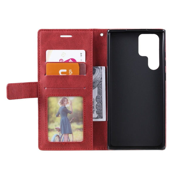 For Samsung Galaxy S22 Ultra 5G Skin Feel Splicing Horizontal Flip Leather Phone Case(Red)