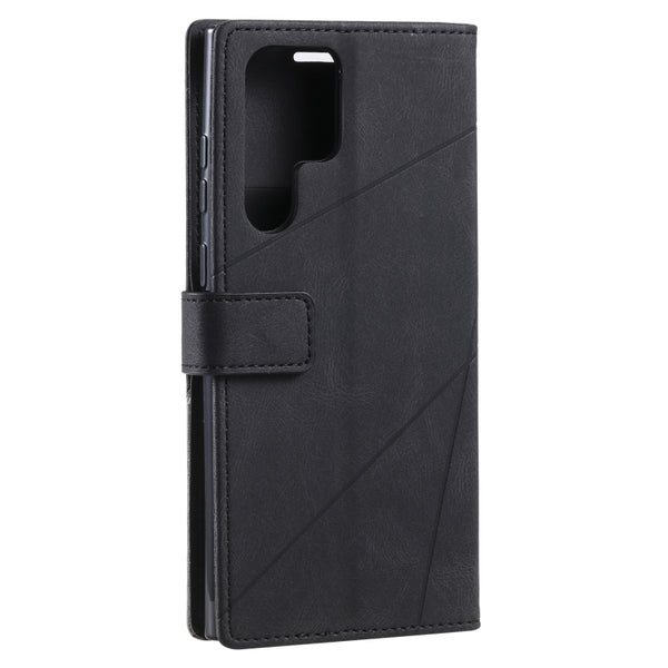 For Samsung Galaxy S22 Ultra 5G Skin Feel Splicing Horizontal Flip Leather Phone Case(Black)
