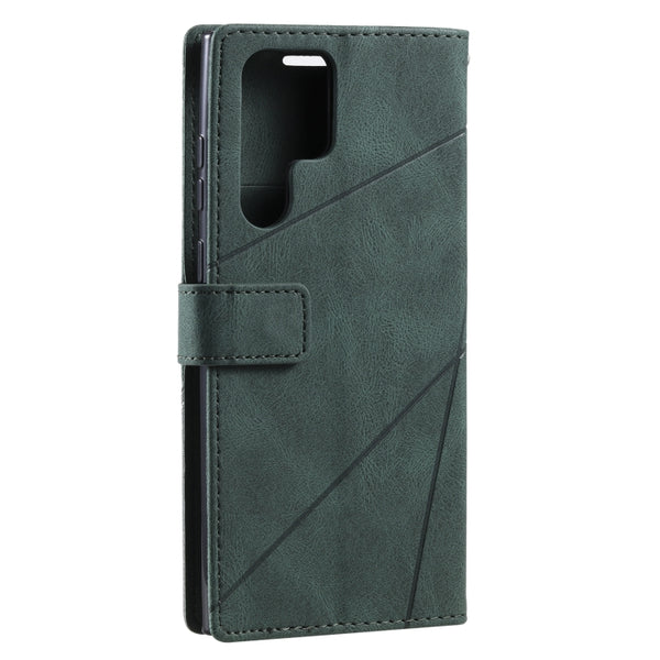 For Samsung Galaxy S22 Ultra 5G Skin Feel Splicing Horizontal Flip Leather Phone Case(Green)