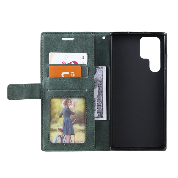 For Samsung Galaxy S22 Ultra 5G Skin Feel Splicing Horizontal Flip Leather Phone Case(Green)