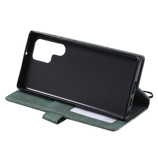 For Samsung Galaxy S22 Ultra 5G Skin Feel Splicing Horizontal Flip Leather Phone Case(Green)