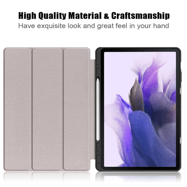 For Samsung Galaxy Tab S7 FE 12.4 Solid Color TPU Horizontal Flip Tablet Leather Case with...(Black)