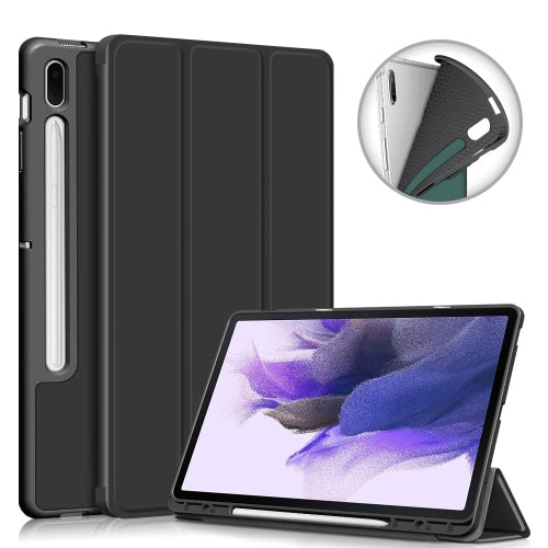 For Samsung Galaxy Tab S7 FE 12.4 Solid Color TPU Horizontal Flip Tablet Leather Case with...(Black)