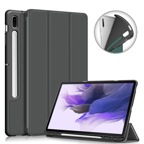 For Samsung Galaxy Tab S7 FE 12.4 Solid Color TPU Horizontal Flip Tablet Leather Case with ...(Grey)