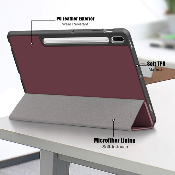 For Samsung Galaxy Tab S7 FE 12.4 Solid Color TPU Horizontal Flip Tablet Leather Case w...(Wine Red)