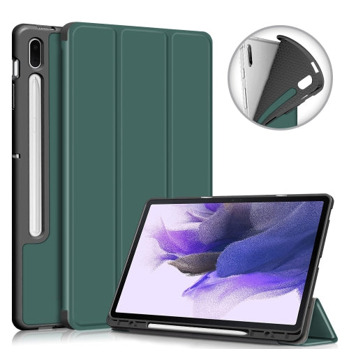 For Samsung Galaxy Tab S7 FE 12.4 Solid Color TPU Horizontal Flip Tablet Leather Case...(Dark Green)