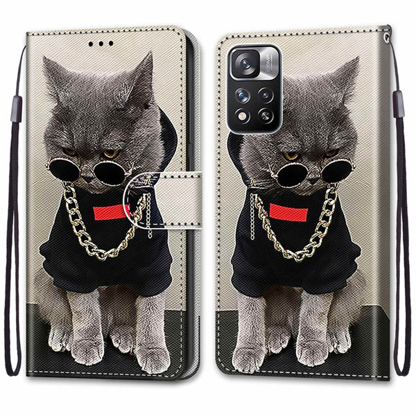 For Xiaomi Redmi Note 11 Pro 11 Pro Global Coloured Drawing Cross Texture ...(Golden Chain Grey Cat)