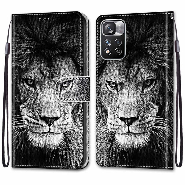 For Xiaomi Redmi Note 11 Pro 11 Pro Global Coloured Drawing Cross Text...(Black and White Lion Head)