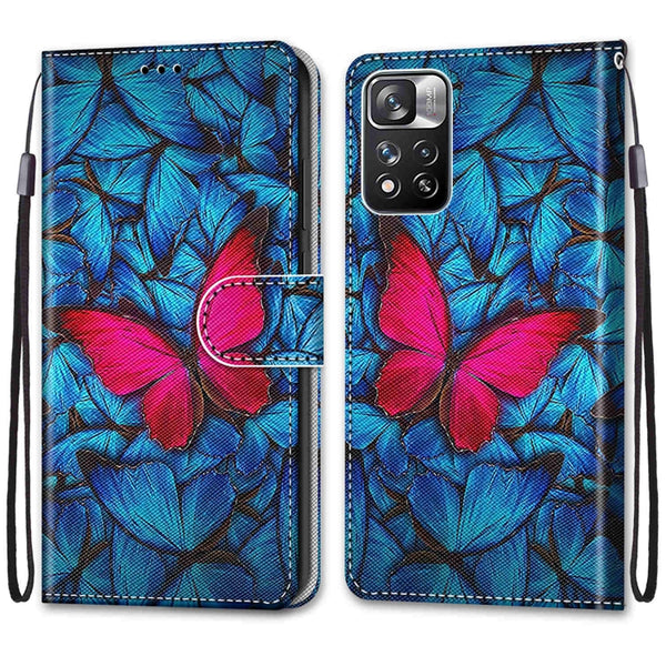 For Xiaomi Redmi Note 11 Pro 11 Pro Global Coloured Drawing Cross Text...(Big Red Butterfly On Blue)