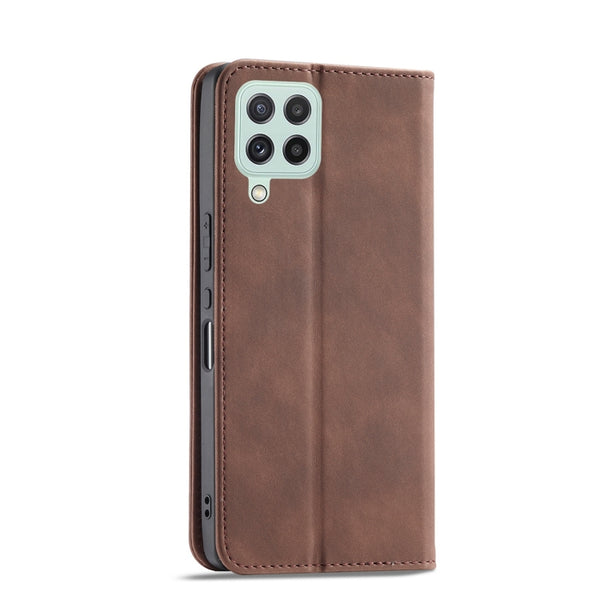 For Samsung Galaxy A22 4G Magnetic Dual-fold Leather Phone Case(Coffee)