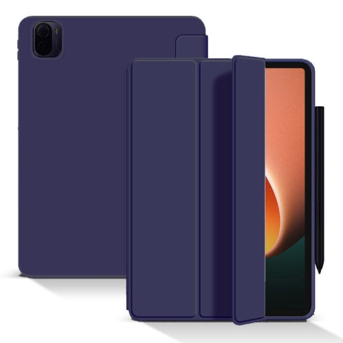 For Xiaomi Pad 5 Pad 5 Pro Skin Feel Matte Honeycomb Leather Tablet Case with Tri-fold...(Navy Blue)