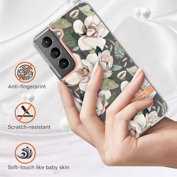 For Samsung Galaxy S22 Flowers and Plants Series IMD TPU Phone Case(Green Gardenia)