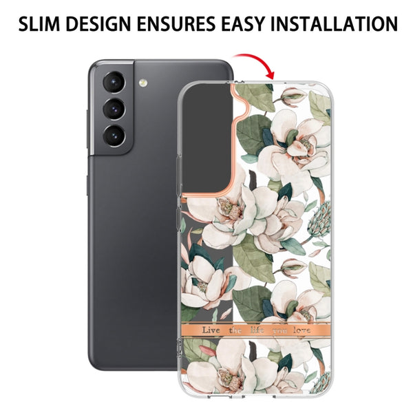 For Samsung Galaxy S22 Flowers and Plants Series IMD TPU Phone Case(Green Gardenia)