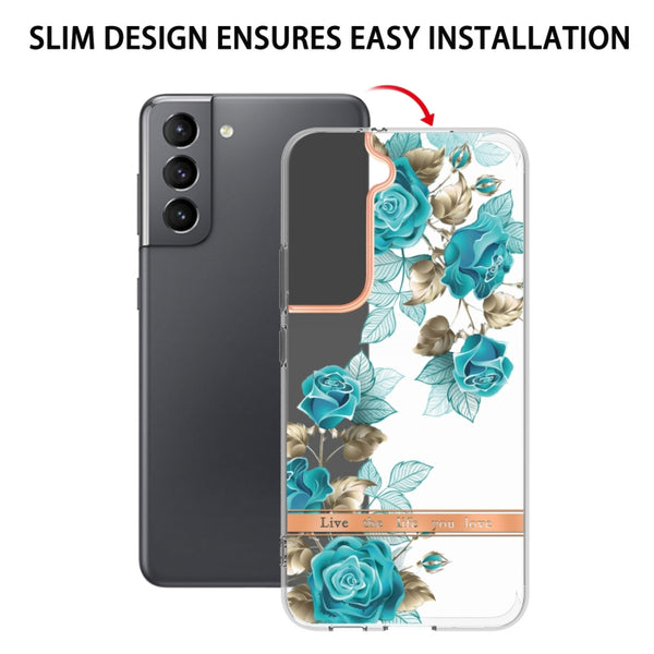 For Samsung Galaxy S22 Flowers and Plants Series IMD TPU Phone Case(Blue Rose)
