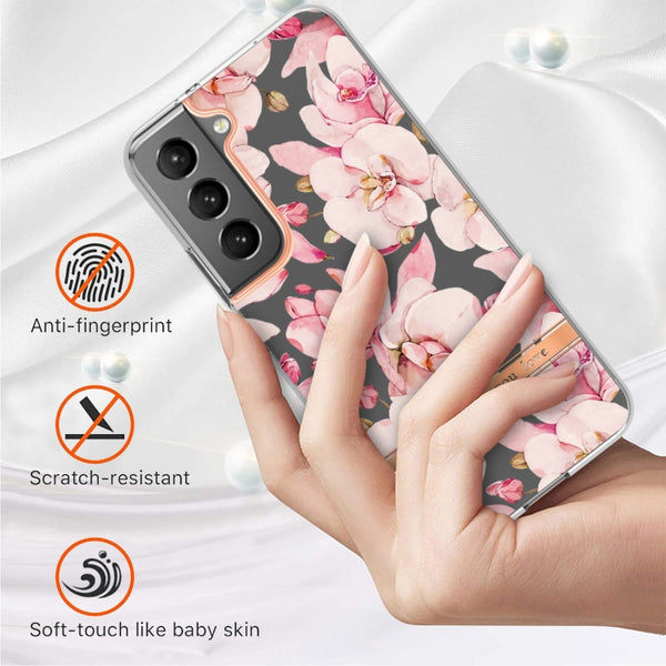 For Samsung Galaxy S22 Flowers and Plants Series IMD TPU Phone Case(Pink Gardenia)