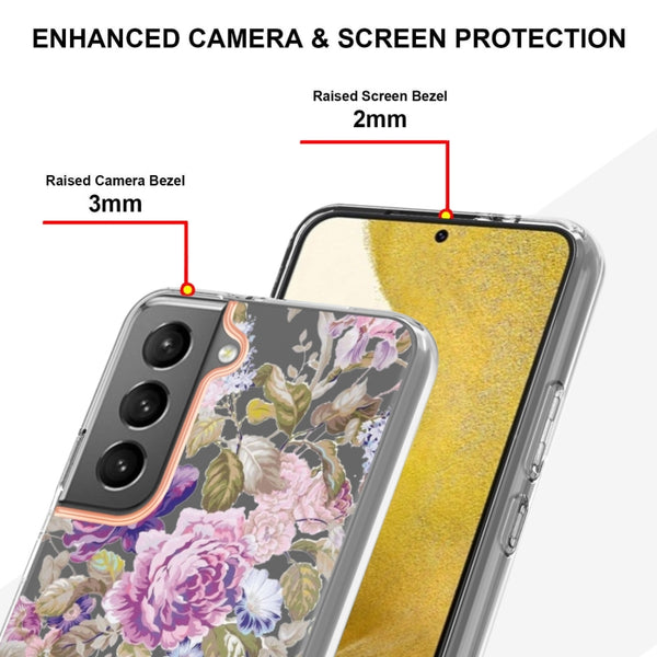 For Samsung Galaxy S22 Flowers and Plants Series IMD TPU Phone Case(Purple Peony)
