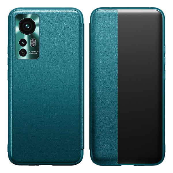 For Xiaomi 12 5G Window View Leather Phone Case(Cyan)