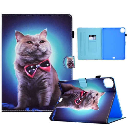 For iPad Pro 11 2022 2021 2020 Sewing Pen Slot Leather Tablet Case(Bow Tie Cat)