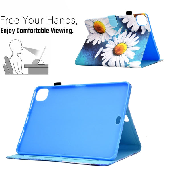 For iPad Pro 11 2022 2021 2020 Sewing Pen Slot Leather Tablet Case(Sunflower)