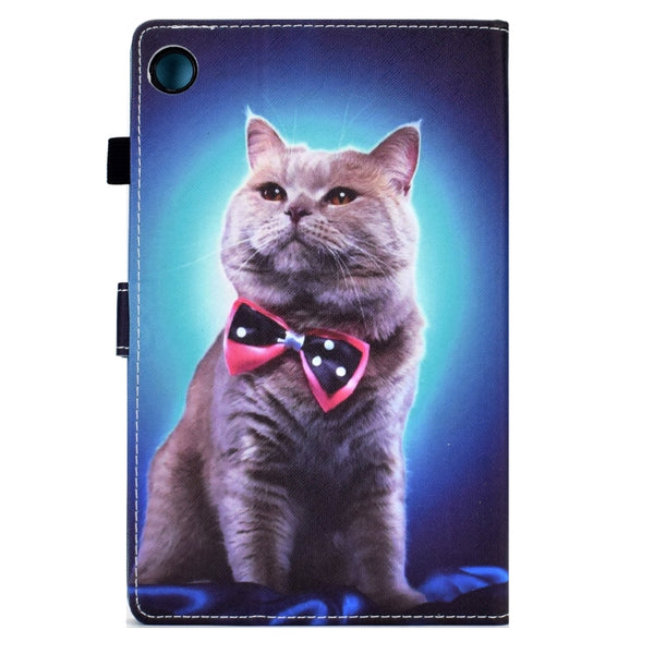 For Samsung Galaxy Tab A8 Sewing Pen Slot Leather Tablet Case(Bow Tie Cat)