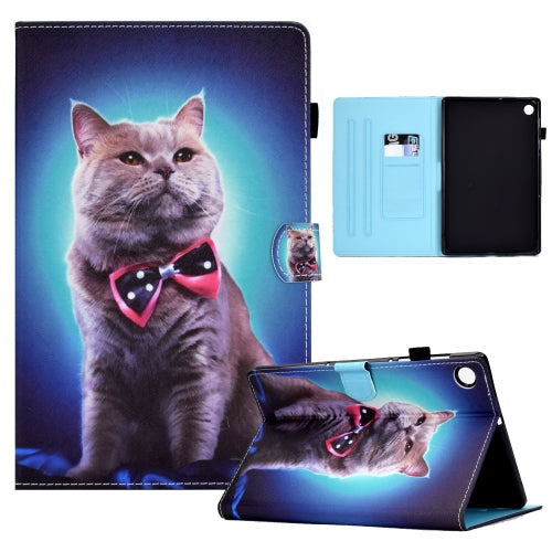 For Samsung Galaxy Tab A8 Sewing Pen Slot Leather Tablet Case(Bow Tie Cat)