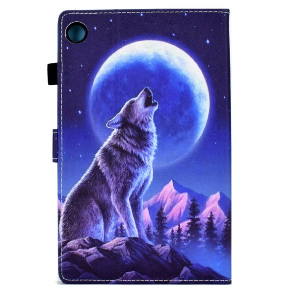 For Samsung Galaxy Tab A8 Sewing Pen Slot Leather Tablet Case(Night Wolf)