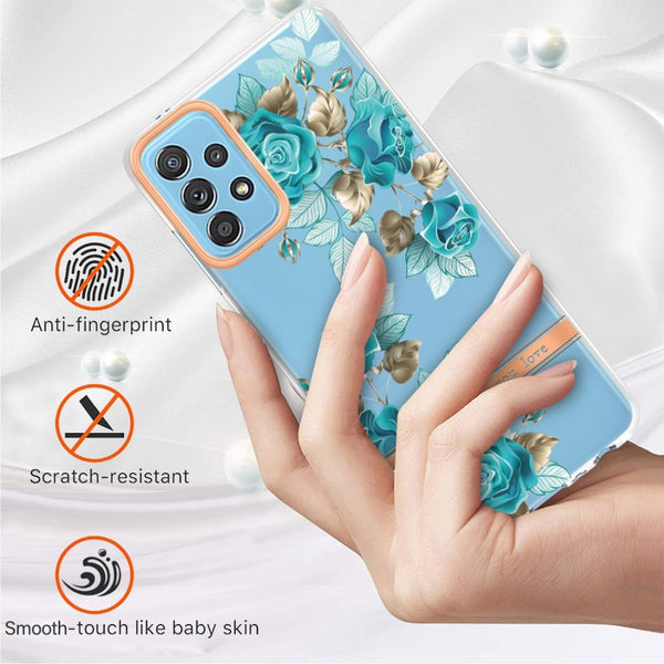 For Samsung Galaxy A52 5G 4G Flowers and Plants Series IMD TPU Phone Case(Blue Rose)