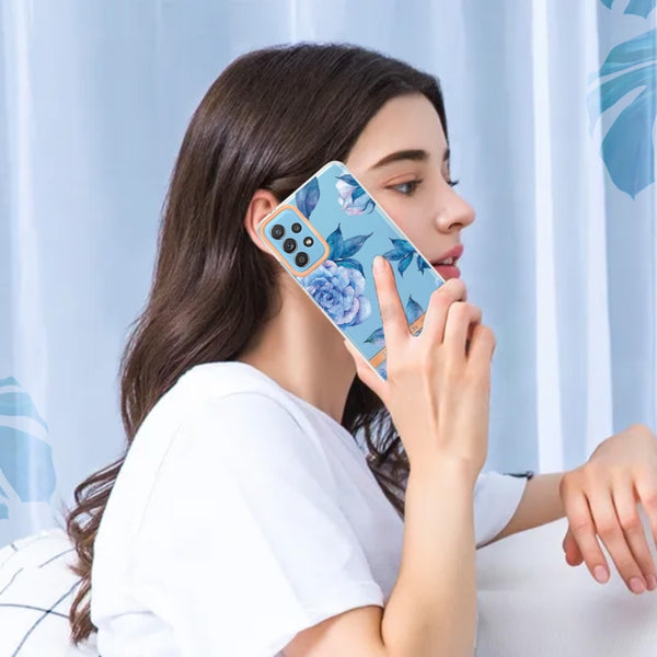 For Samsung Galaxy A52 5G 4G Flowers and Plants Series IMD TPU Phone Case(Blue Rose)