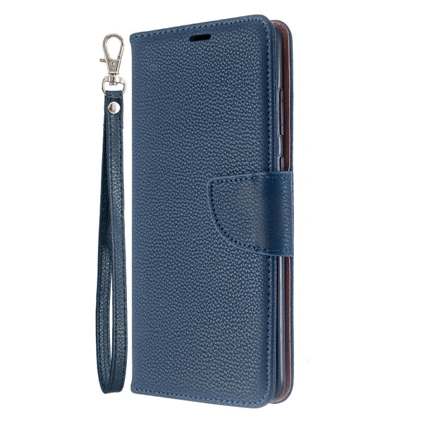 For Galaxy S20 Litchi Texture Pure Color Horizontal Flip PU Leather Case with Holder &...(Dark Blue)