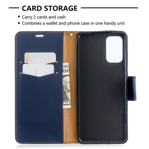 For Galaxy S20 Litchi Texture Pure Color Horizontal Flip PU Leather Case with Holder &...(Dark Blue)